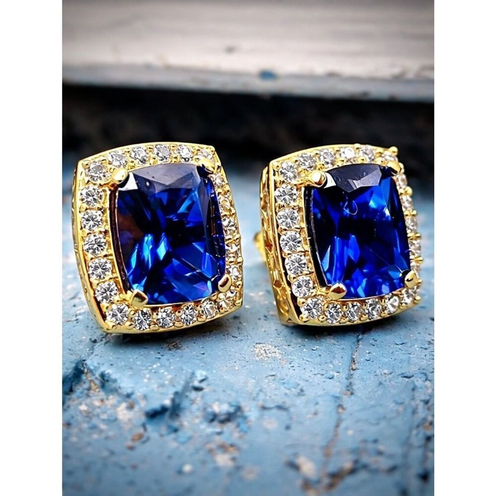 Lab Simulated Sapphire & Diamond Earrings